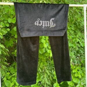Juicy Couture Black Velour Pants with Rhinestone Logo size Large